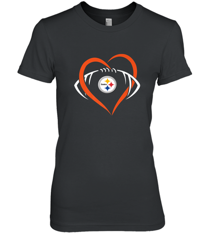 NFL Pittsburgh Steelers Heart Love Football Women's Premium T-Shirt Women's Premium T-Shirt / Black / XS Women's Premium T-Shirt - jonhlittlestore88