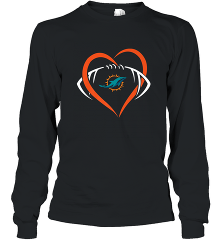 NFL Miami Dolphins Heart Love Football Long Sleeve T-Shirt Long Sleeve T-Shirt / Black / S Long Sleeve T-Shirt - jonhlittlestore88