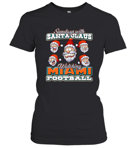 NFL Miami Christmas Funny Santa Claus Watching Football Women's T-Shirt Women's T-Shirt / Black / S Women's T-Shirt - jonhlittlestore88