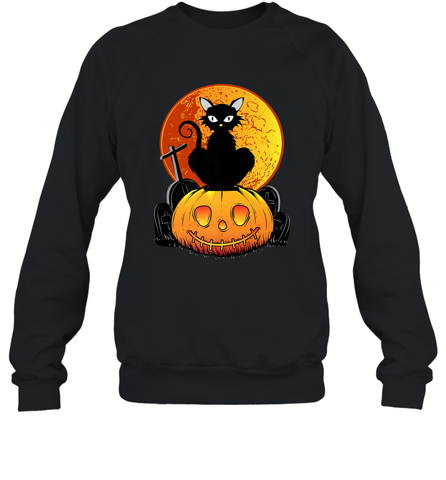 Happy Halloween Spooky Pumpkins Black Cat For Women Crewneck Sweatshirt Crewneck Sweatshirt / Black / S Crewneck Sweatshirt - jonhlittlestore88