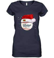 San Diego Padres Baseball Ball Christmas Santa Hat Xmas Sport Funny Snow Women's V-Neck T-Shirt