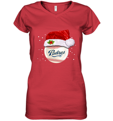 San Diego Padres Baseball Ball Christmas Santa Hat Xmas Sport Funny Snow Women's V-Neck T-Shirt Women's V-Neck T-Shirt - jonhlittlestore88