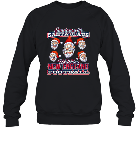 New England Christmas Funny Santa Claus Watching Football Crewneck Sweatshirt Crewneck Sweatshirt / Black / S Crewneck Sweatshirt - jonhlittlestore88