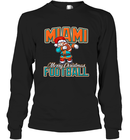 NFL Miami Christmas Dabbing Santa Playing Miami Football Long Sleeve T-Shirt Long Sleeve T-Shirt / Black / S Long Sleeve T-Shirt - jonhlittlestore88