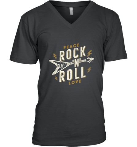 Peace Rock and Roll Love Music Guitar Retro Hippie Men's V-Neck Men's V-Neck / Black / S Men's V-Neck - jonhlittlestore88
