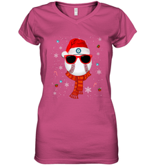 Seattle Mariners Logo Christmas Baseball Player Glasses Santa Hat Pajama Gift Women's V-Neck T-Shirt Women's V-Neck T-Shirt - jonhlittlestore88