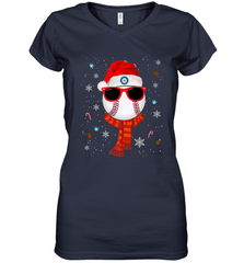 Seattle Mariners Logo Christmas Baseball Player Glasses Santa Hat Pajama Gift Women's V-Neck T-Shirt Women's V-Neck T-Shirt - jonhlittlestore88