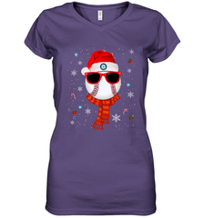 Seattle Mariners Logo Christmas Baseball Player Glasses Santa Hat Pajama Gift Women's V-Neck T-Shirt Women's V-Neck T-Shirt - jonhlittlestore88