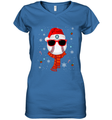 Seattle Mariners Logo Christmas Baseball Player Glasses Santa Hat Pajama Gift Women's V-Neck T-Shirt Women's V-Neck T-Shirt - jonhlittlestore88