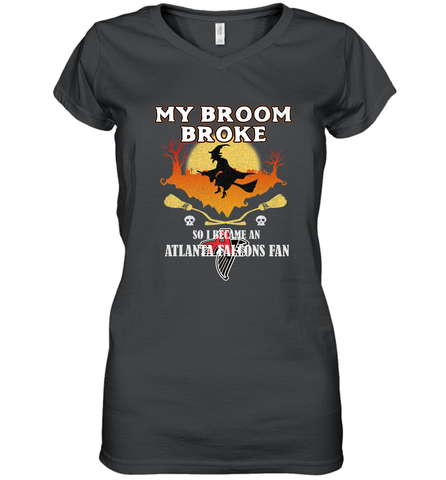 Broom Broke So I Became An Atlanta Falcons Fan  NFL Halloween Costume Women's V-Neck T-Shirt Women's V-Neck T-Shirt / Black / S Women's V-Neck T-Shirt - jonhlittlestore88
