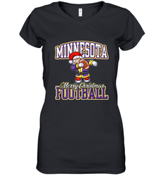NFL Minnesota Christmas Funny Dabbing Santa playing football Women's V-Neck T-Shirt