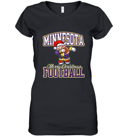 NFL Minnesota Christmas Funny Dabbing Santa playing football Women's V-Neck T-Shirt Women's V-Neck T-Shirt / Black / S Women's V-Neck T-Shirt - jonhlittlestore88