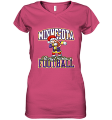 NFL Minnesota Christmas Funny Dabbing Santa playing football Women's V-Neck T-Shirt Women's V-Neck T-Shirt - jonhlittlestore88