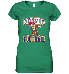 NFL Minnesota Christmas Funny Dabbing Santa playing football Women's V-Neck T-Shirt Women's V-Neck T-Shirt - jonhlittlestore88
