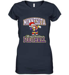 NFL Minnesota Christmas Funny Dabbing Santa playing football Women's V-Neck T-Shirt