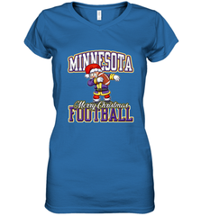NFL Minnesota Christmas Funny Dabbing Santa playing football Women's V-Neck T-Shirt Women's V-Neck T-Shirt - jonhlittlestore88