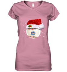 New York Mets Logo Baseball Ball Christmas Santa Hat Xmas Sport Funny Snow Women's V-Neck T-Shirt Women's V-Neck T-Shirt - jonhlittlestore88