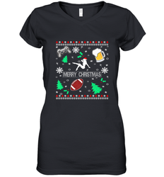 NFL Girls Video Game Beer And Football Really Ugly Christmas Women's V-Neck T-Shirt