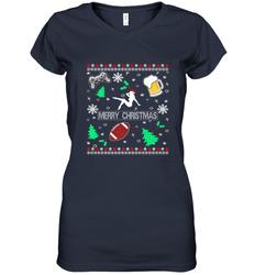 NFL Girls Video Game Beer And Football Really Ugly Christmas Women's V-Neck T-Shirt