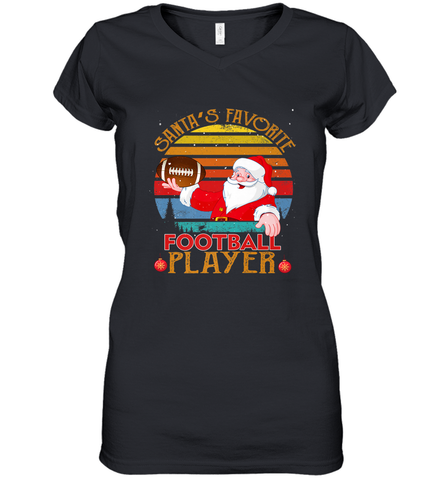 NFL Santa Favorite Football Player Funny Christmas Funny Women's V-Neck T-Shirt Women's V-Neck T-Shirt / Black / S Women's V-Neck T-Shirt - jonhlittlestore88