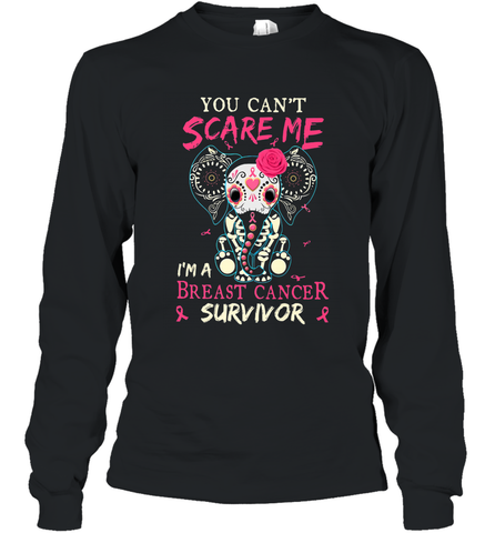 You can't Scare Me I'm Breast Cancer Survivor Elephant Funny Long Sleeve T-Shirt Long Sleeve T-Shirt / Black / S Long Sleeve T-Shirt - jonhlittlestore88
