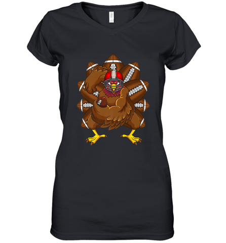 Cool Turkey Football Feathers Funny Thanksgiving Sports Women's V-Neck T-Shirt Women's V-Neck T-Shirt / Black / S Women's V-Neck T-Shirt - jonhlittlestore88