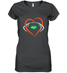 NFL New York Jets Heart Love Football Women's V-Neck T-Shirt