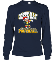 NFL Green Bay Christmas Funny Dabbing Santa Playing Football Long Sleeve T-Shirt