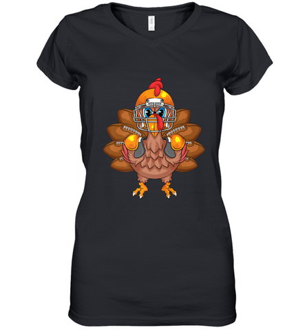 Cool Turkey Football Feathers Funny Thanksgiving Sports Gift Women's V-Neck T-Shirt Women's V-Neck T-Shirt / Black / S Women's V-Neck T-Shirt - jonhlittlestore88