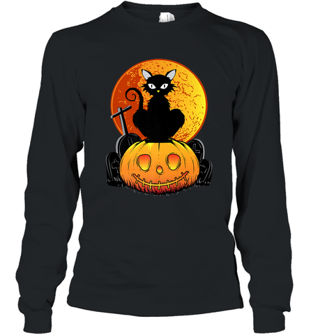 Happy Halloween Spooky Pumpkins Black Cat For Women Long Sleeve T-Shirt Long Sleeve T-Shirt / Black / S Long Sleeve T-Shirt - jonhlittlestore88