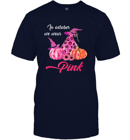 In October We Wear Pink Pumpkin Breast Cancer Halloween Gift Men's T-Shirt